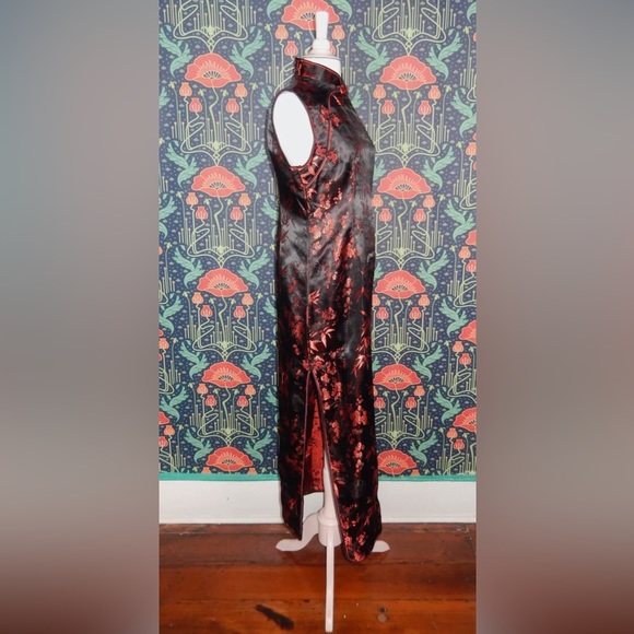 Vintage 90's Style Y2K Qipao Cheongsam Chinese Black Red Satin Dress - Picture 4 of 5